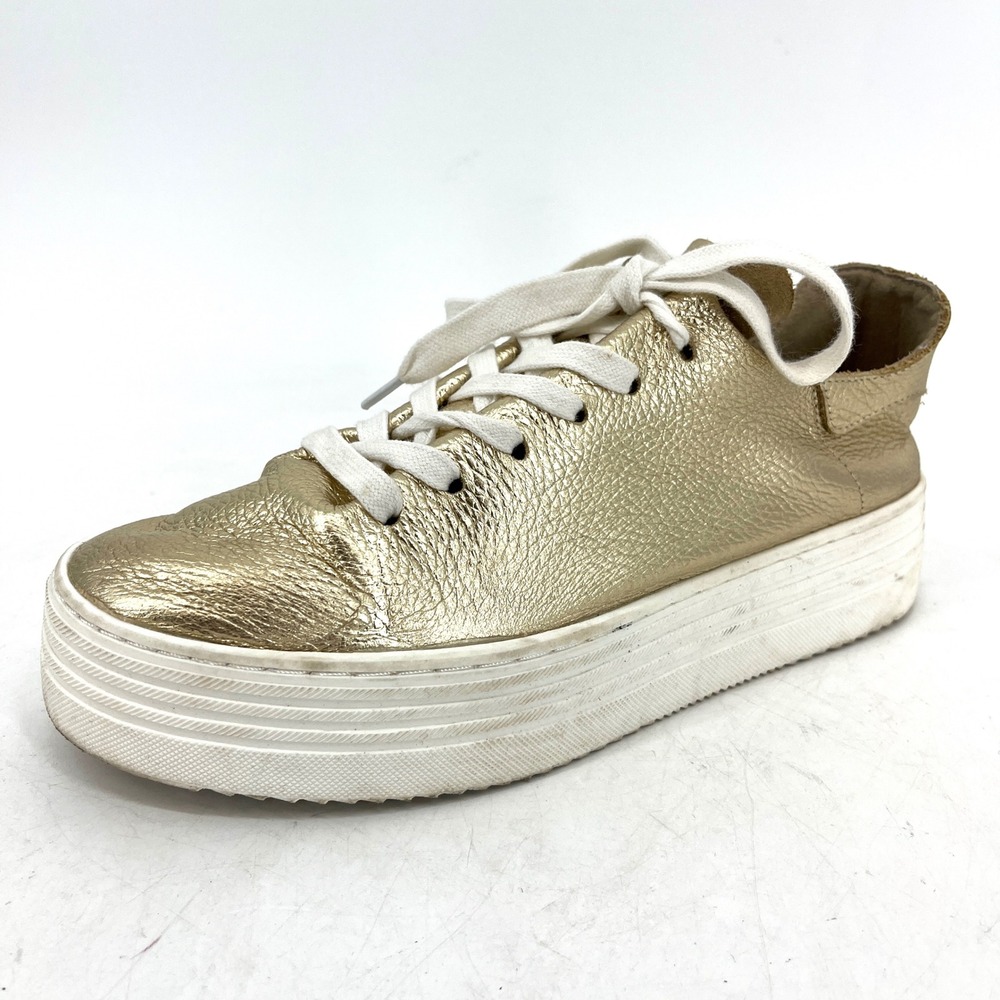 Sam‎ Edelman Womens Gold Leather Platform Sneakers Shoes US 8M EUR 38